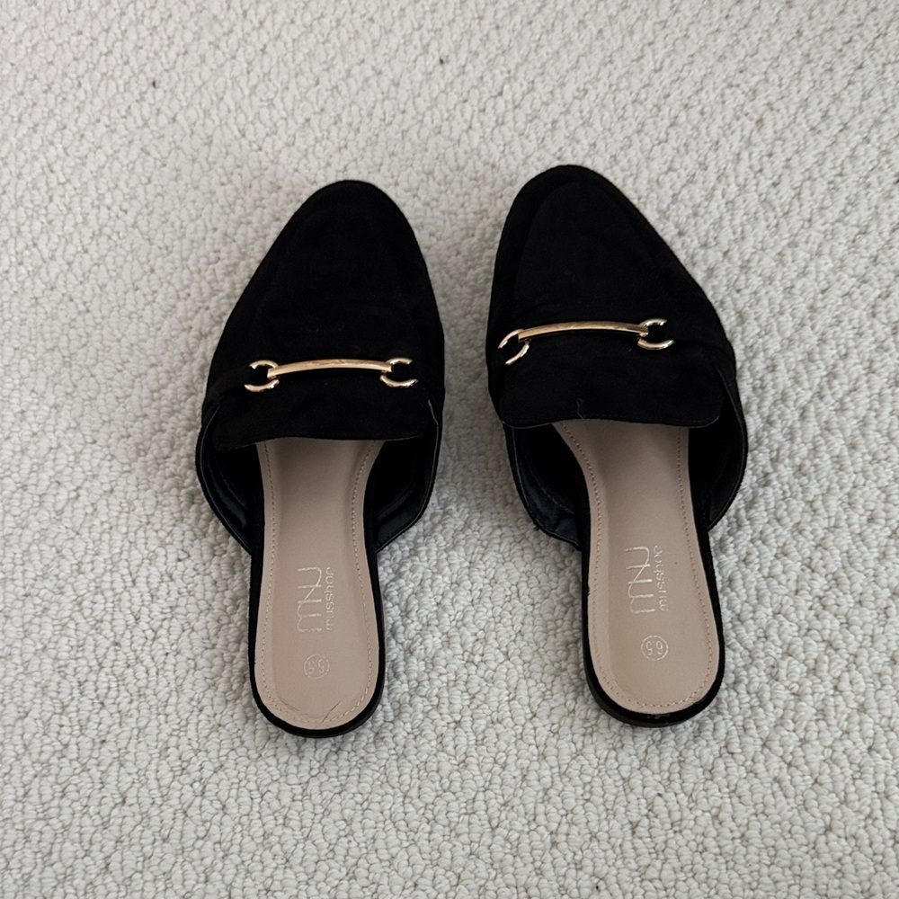 Elegant Black Mules with Gold Accent